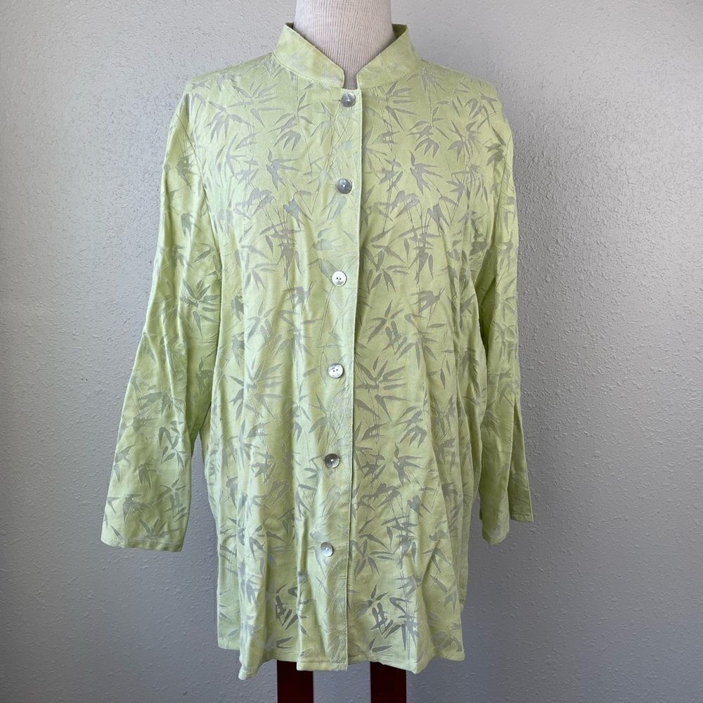 Norm Thompson Collarless Button Down Linen Blend Shirt Size XL EUC
